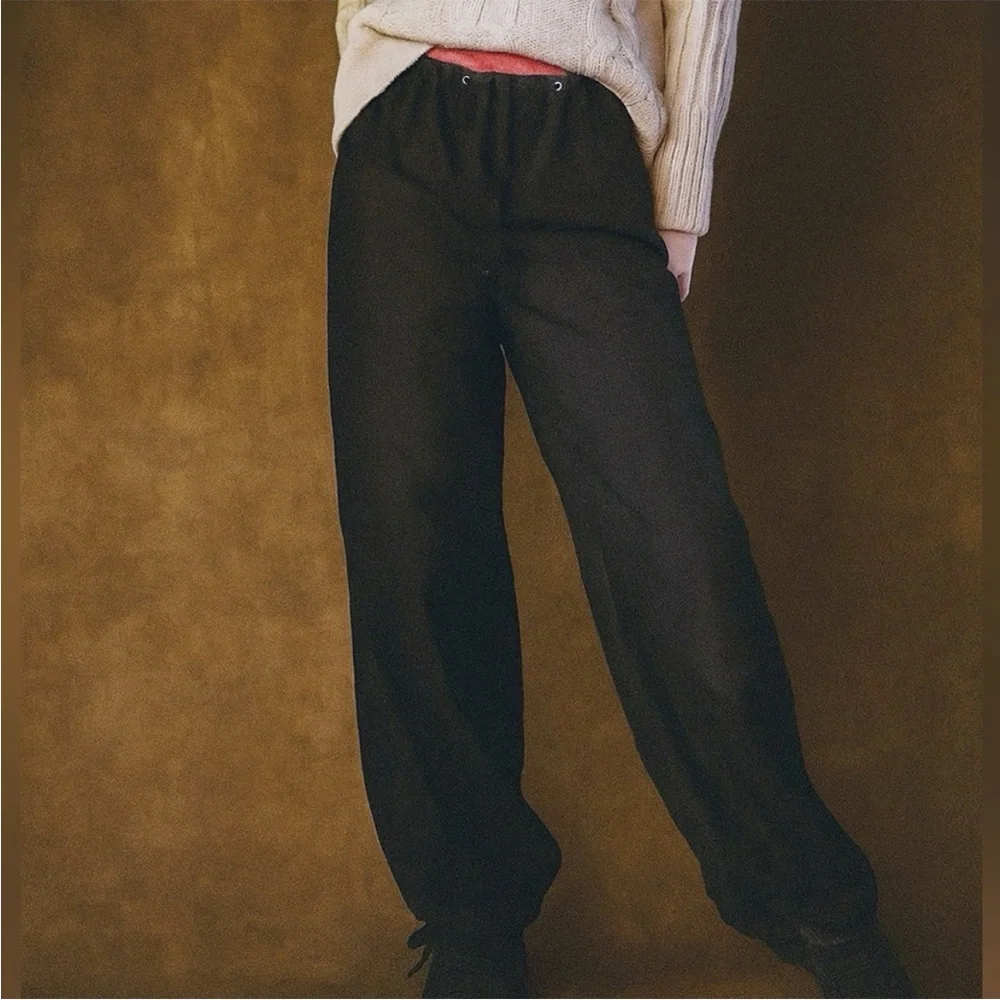 Vtg Urban Groove Black Parachute Harem Soft Straight Wide Leg Cargo Pants - Picture 2 of 13